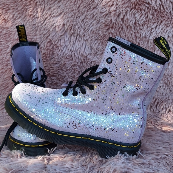 Dr. Martens Air Wair Lilac Metallic Paint Splatter Suede Combat Boots Size 7 - Picture 2 of 7